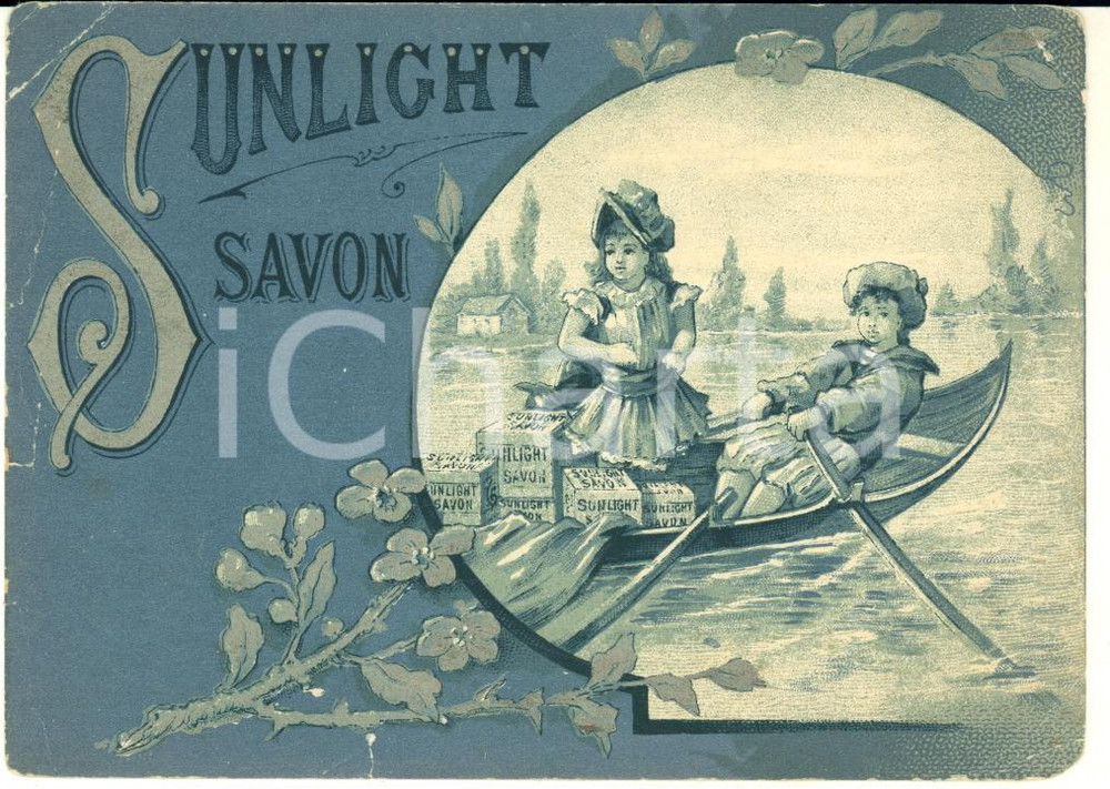 1890 ca BRUXELLES LEVER BROTHERS Sunlight Savon - Carte publicitaire 12x9 cm  Cartoncino pubblicitario d'epoca, originale.CONDIZIONI: POOR(piegature angolari e marginali)FORMATO: 12x9 cm    originale e autentica 1