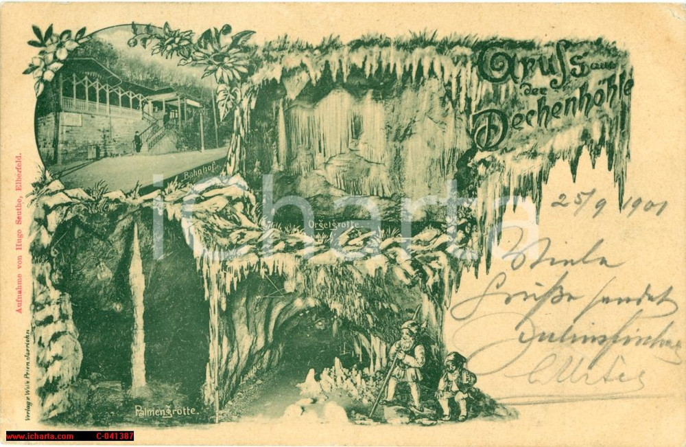 Cartolina originale da collezione 1901 ISERLOHN DE Grotte del DECHENHOHLE illustrata FP 1