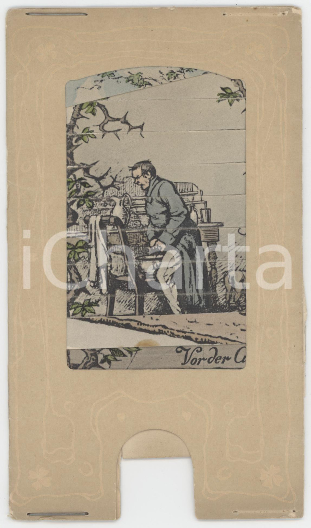 1910 ca GERMANY Bad Wildung - Men urinating - Bioskopkarte *Biglietto meccanismo  Biglietto originale d'epoca, con striscia di cartoncino che consente il movimento e lo svelamento di una seconda scena. GOOD/buono  Formato: 16x10 cm originale e autentica 1