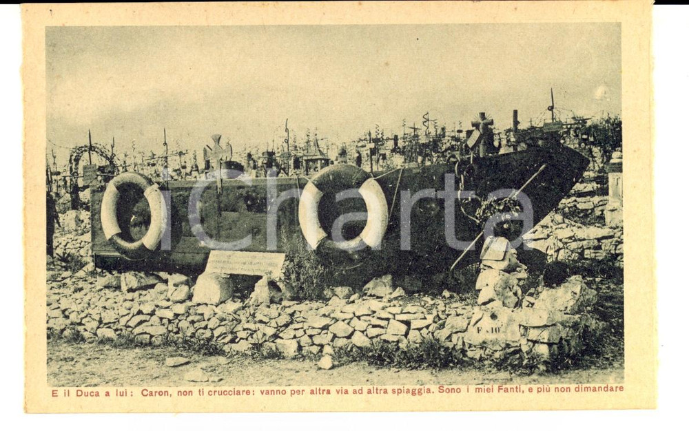Cartolina originale da collezione 1927 Sacrario REDIPUGLIA E il Duca a lui: Caron, non ti crucciare Cartolina 1