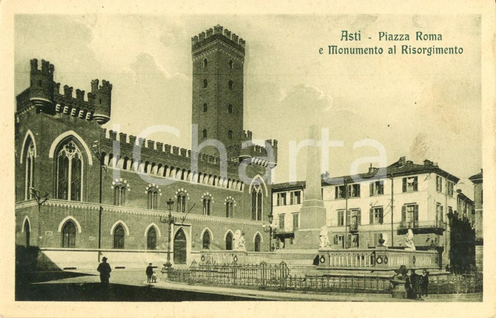 Cartolina originale da collezione 1920 ca ASTI Veduta piazza ROMA e monumento al Risorgimento *Cartolina FP NV 1