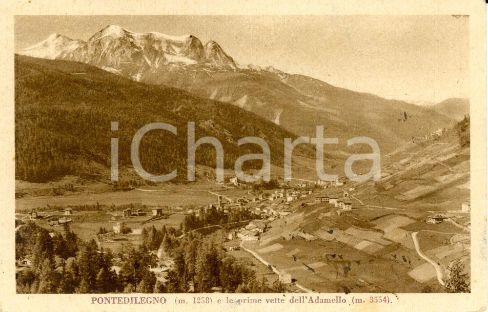 Cartolina originale da collezione 1934 PONTEDILEGNO BS Veduta paese e prime vette ADAMELLO Cartolina FP VG 1