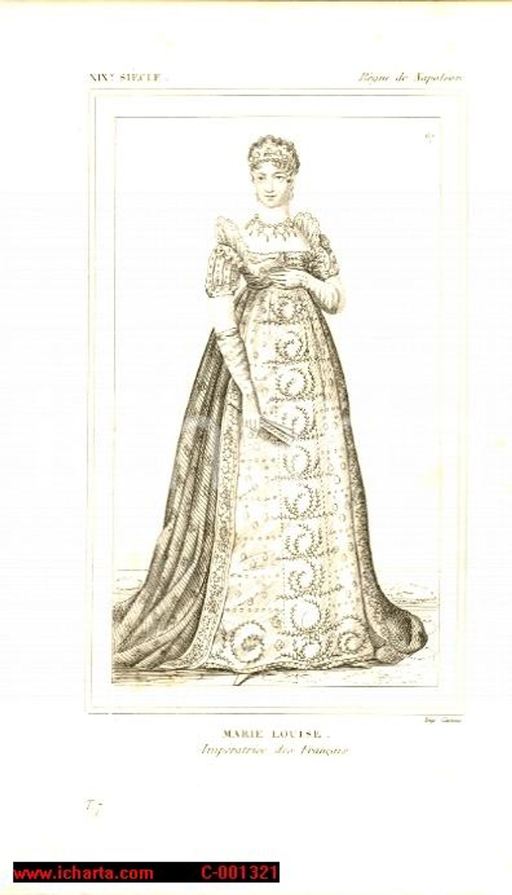 Stampa, bozzetto originale 1852 REGNE DE NAPOLEON Costumes français Marie Louise Impératrice Gravure CAMUS 1