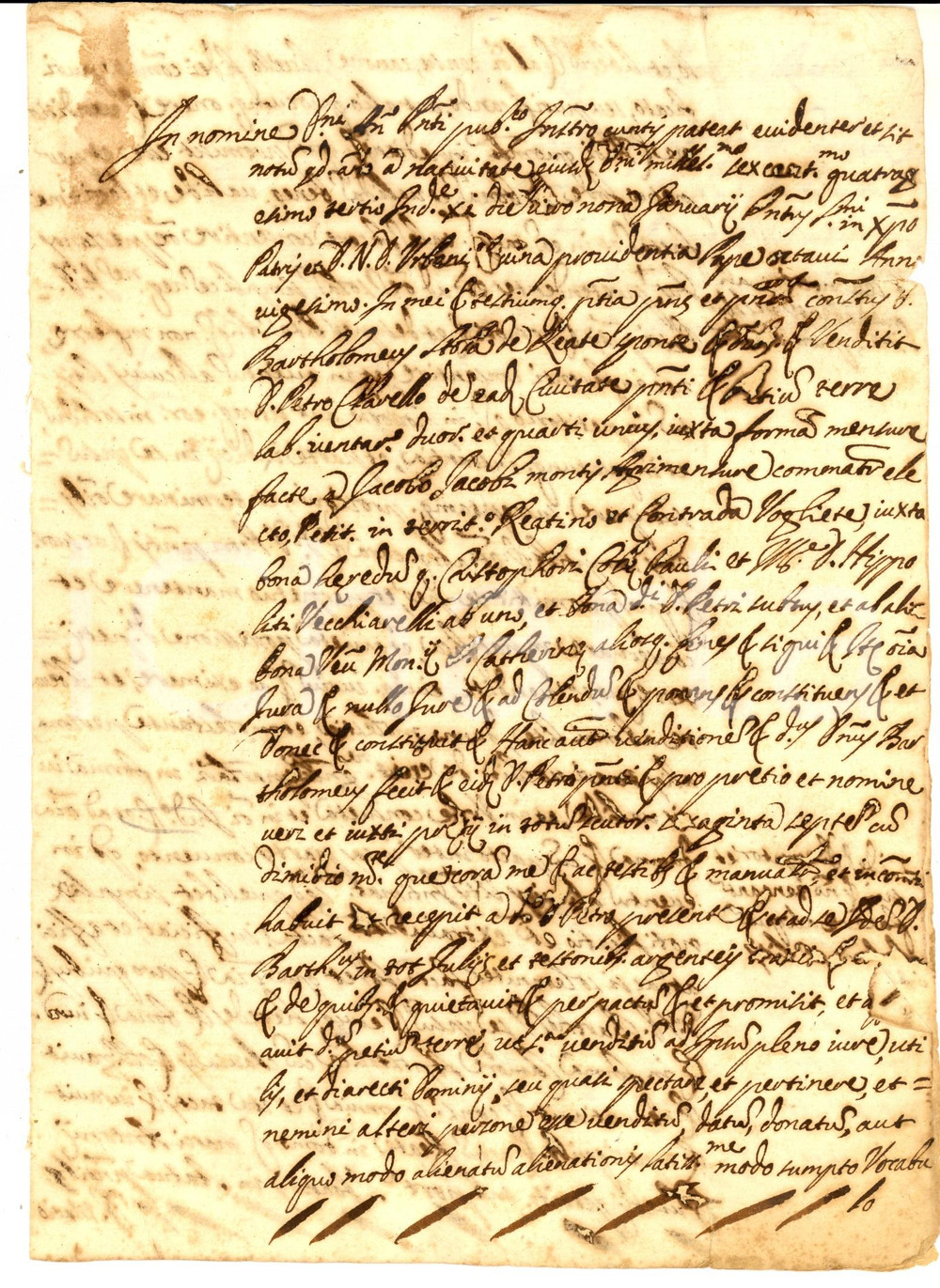Documento originale, autentico 1659 RIETI Bartolomeo STOLI vende una terra a Pietro CLARELLI Manoscritto 1