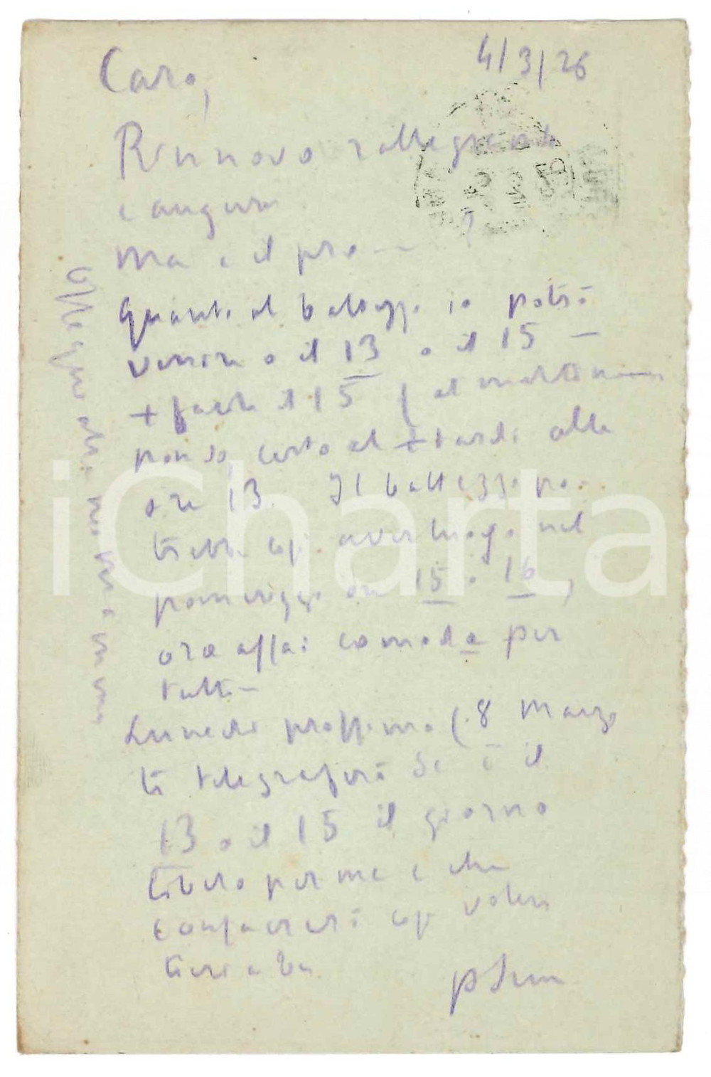 Autografo originale 1926 NAPOLI Padre Giovanni SEMERIA per appuntamento Cartolina AUTOGRAFA 1
