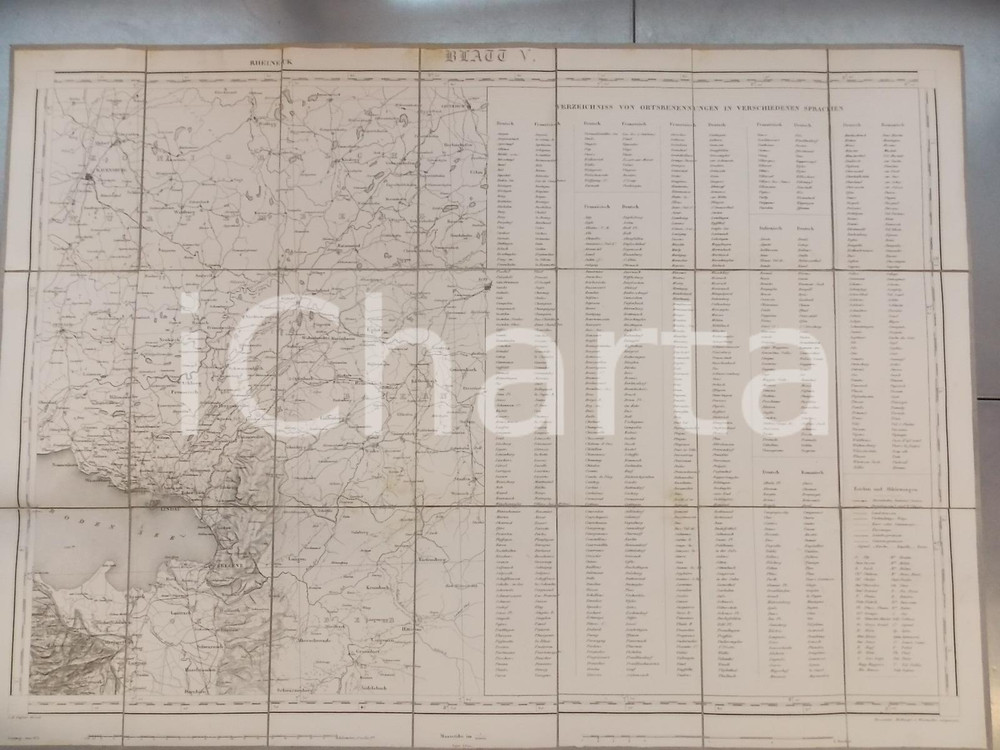 Mappa, planimetria storica 1873 DUFOUR Carte SUISSE RHEINECK Mappa su tela n° 5 75x55 cm 1
