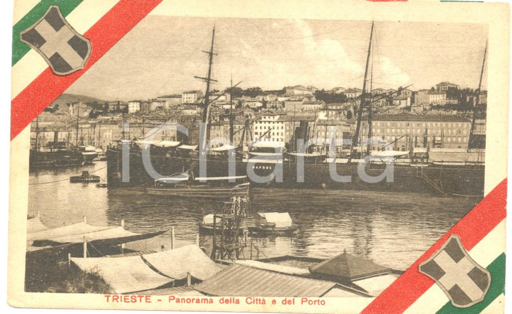 Cartolina originale da collezione 1920 ca TRIESTE ITALIANA Panorama città  e porto  LA FIDUCIARIA Cartolina FP NV 1
