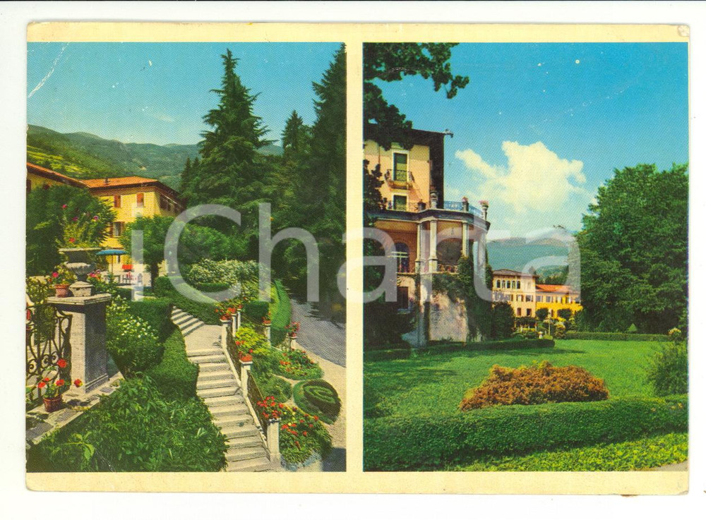 Cartolina originale da collezione 1970 ca RONCEGNO TN Palazzo delle terme Giardini Cartolina VINTAGE DANNEGGIATA 1