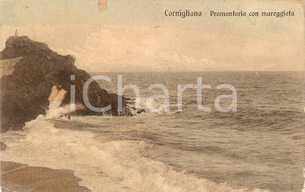 Cartolina originale da collezione 1915 GENOVA CORNIGLIANO Promontorio durante una mareggiata Cartolina FP VG 1