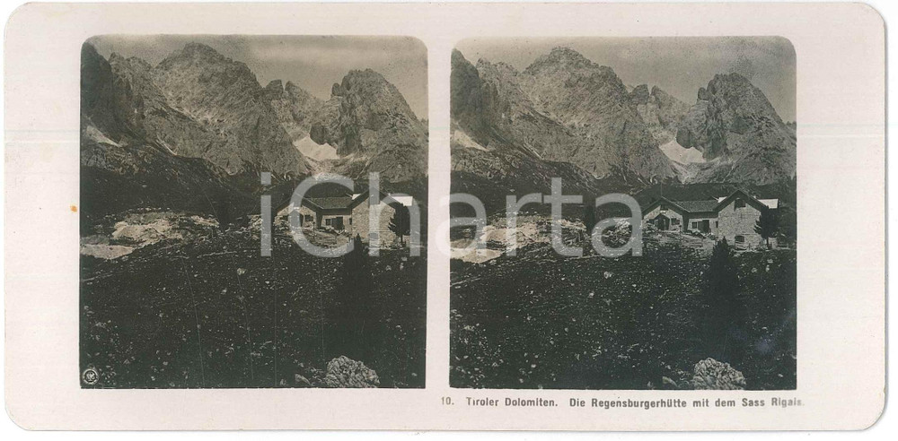 1905 ca TIROLO / DOLOMITI Regensburgerhutte - Rifugio Firenze *Stereoscopica 10 Fotografia stereoscopica d'epoca.  GOOD/buono  Formato: 18x9 cm originale e autentica 1