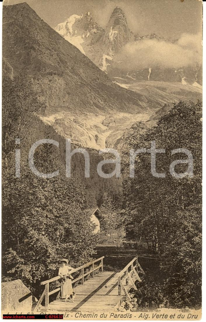 Cartolina originale da collezione 1930 Chamonix Mont Blanc - Chemin Paradis *Animata 1