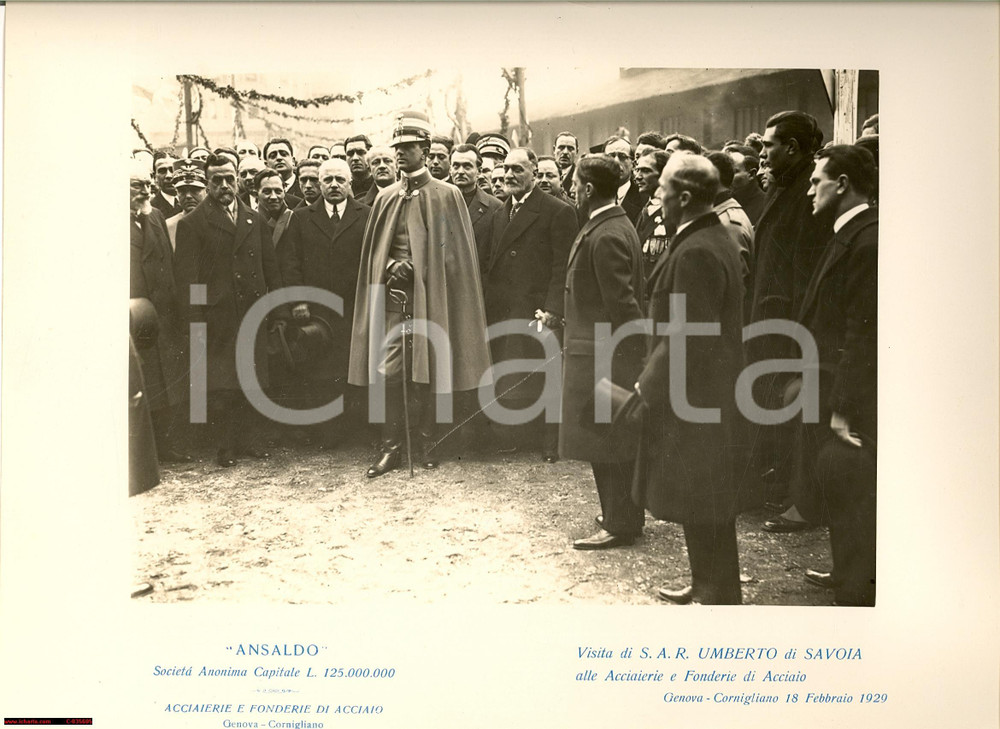 Fotografia d epoca originale 1929 UMBERTO DI SAVOIA visita ANSALDO real photo 1