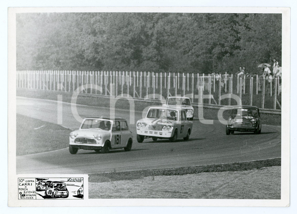 Fotografia d epoca originale 1965 AUTODROMO MONZA 10Â° Coppa Carri JOLLY TEAM Lancia Fulvia Mini Cooper Foto 1