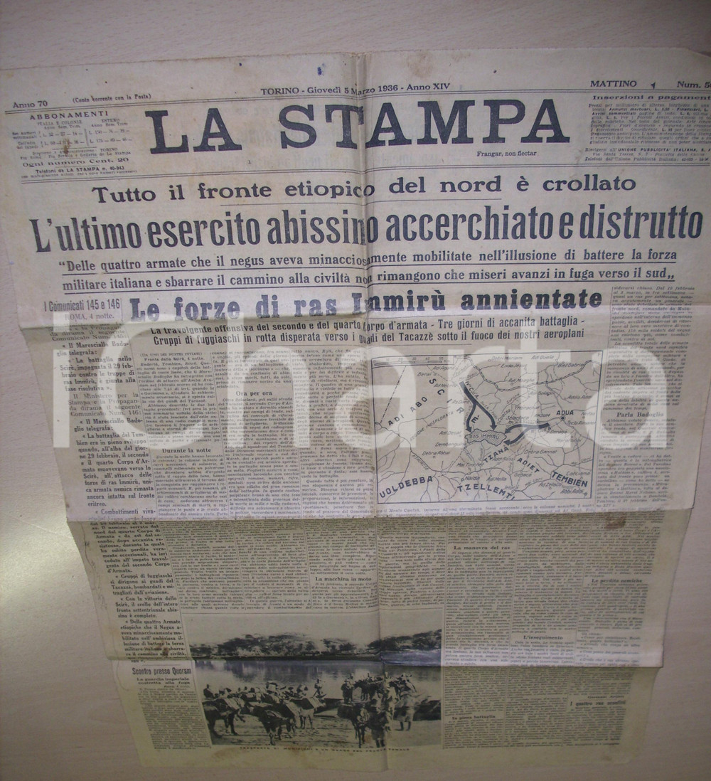 Giornale, rivista storica 1936 Quotidiano LA STAMPA L esercito abissino accerchiato e distrutto 1