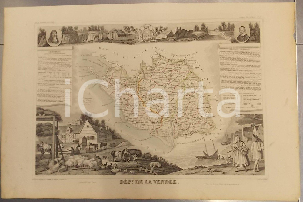 Stampa, bozzetto originale 1861 PARIS Atlas National de la France  illustré  Département VENDEE n° 82 1