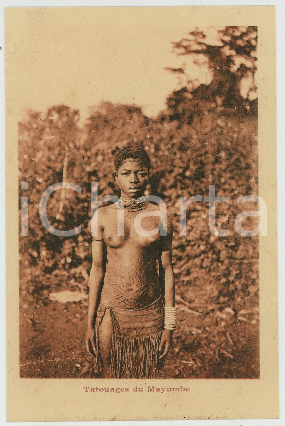 1920 ca CONGO BELGE Tatouages du Mayumbe NU ETHNIQUE Carte Postale FP NV  Cartolina postale d'epoca, non viaggiata.CONDIZIONI: FAIRFORMATO: FP    originale e autentica 1