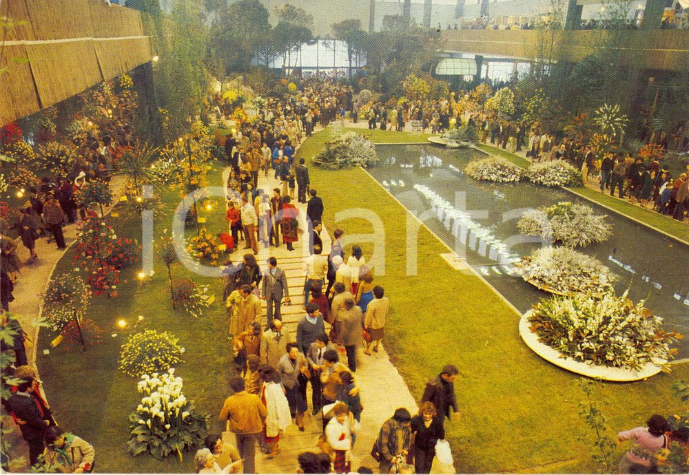 Cartolina originale da collezione 1986 GENOVA Fiera EUROFLORA Padiglione fiori affollato VINTAGE Cartolina FG NV 1