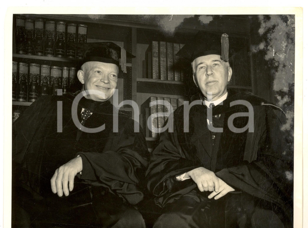 Fotografia d epoca originale 1948 NEW YORK COLUMBIA University  Dwight EISENHOWER and Frederick COYKENDALL 1