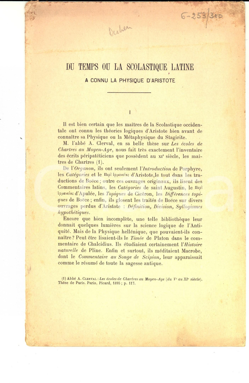 Libro, pubblicazione d epoca 1909 Pierre DUHEM Temps oÃ¹ la Scolastique latine a connu la physique d Aristote 1