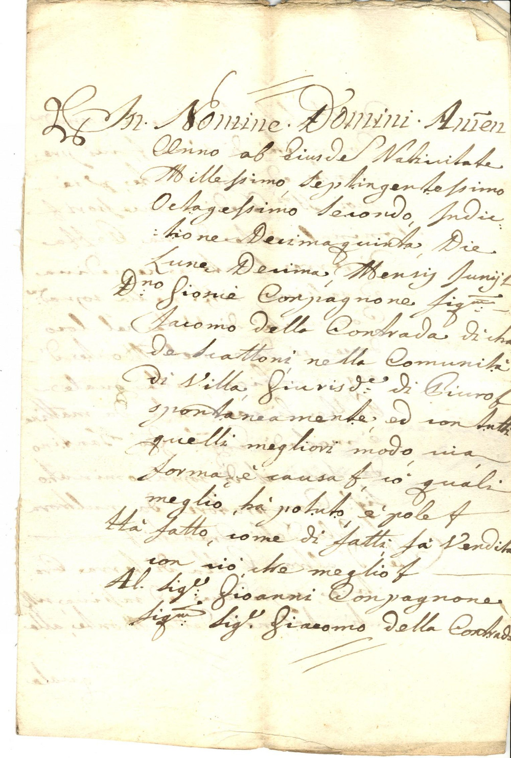 Documento originale, autentico 1782 VILLA DI CHIAVENNA (SO) Giosuè COMPAGNONE vende terreni Monte ACQUARABBIOSA 1