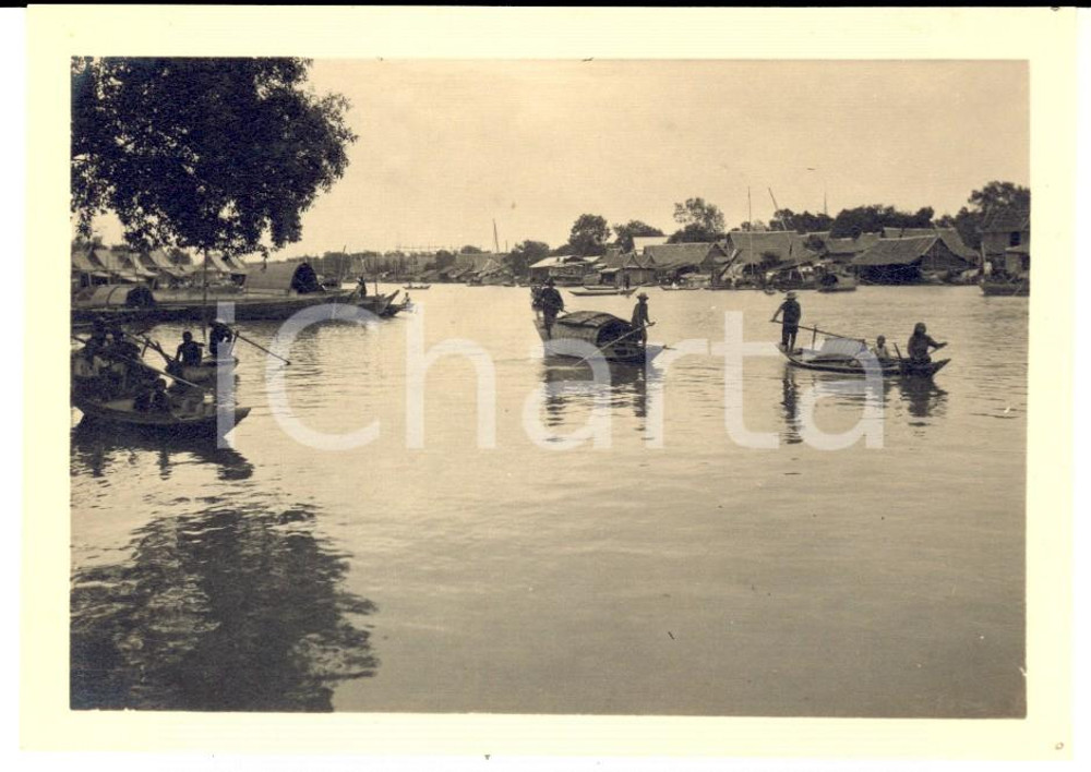 Fotografia d epoca originale 1925 BANGKOK THAILANDIA Battellieri sul fiume  Foto VINTAGE 11x8 cm 1