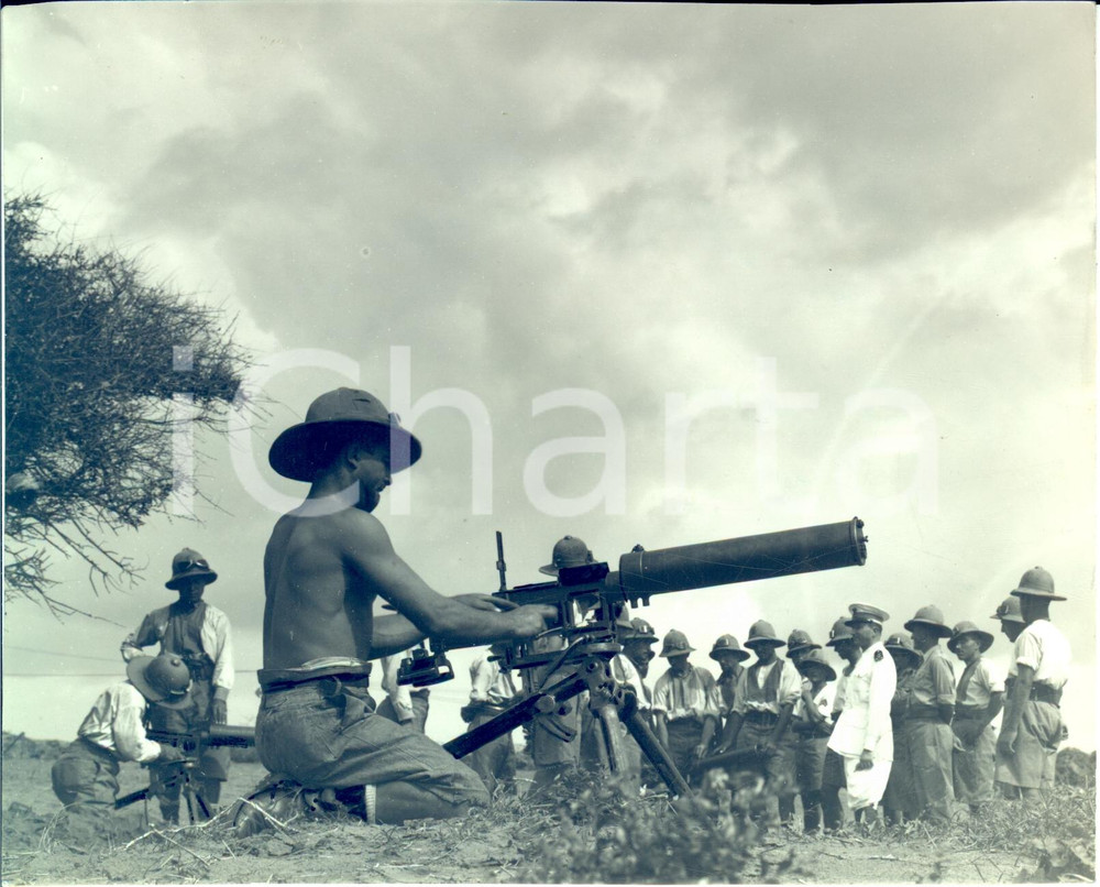 Fotografia d epoca originale 1935 MOGADISCIO SOMALIA Fanti Divisione PELORITANA ai mitragliatori Foto 1
