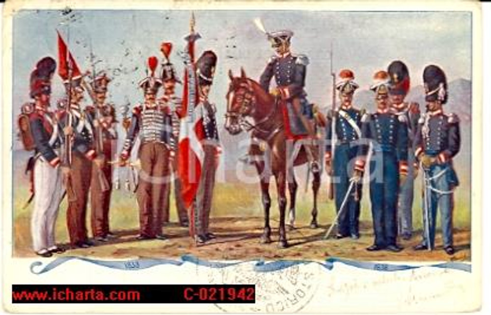 Cartolina originale da collezione 1904 Granatieri di Sardegna *Uniformi 1833 -1839 1