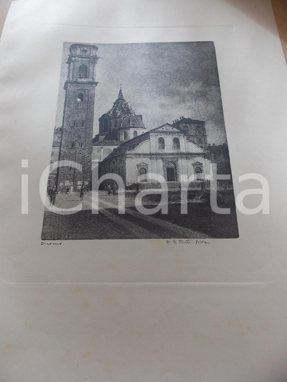 Stampa, bozzetto originale 1950 ca Domenico Riccardo PERETTI GRIVA  TORINO Duomo Stampa 31x42 cm 1