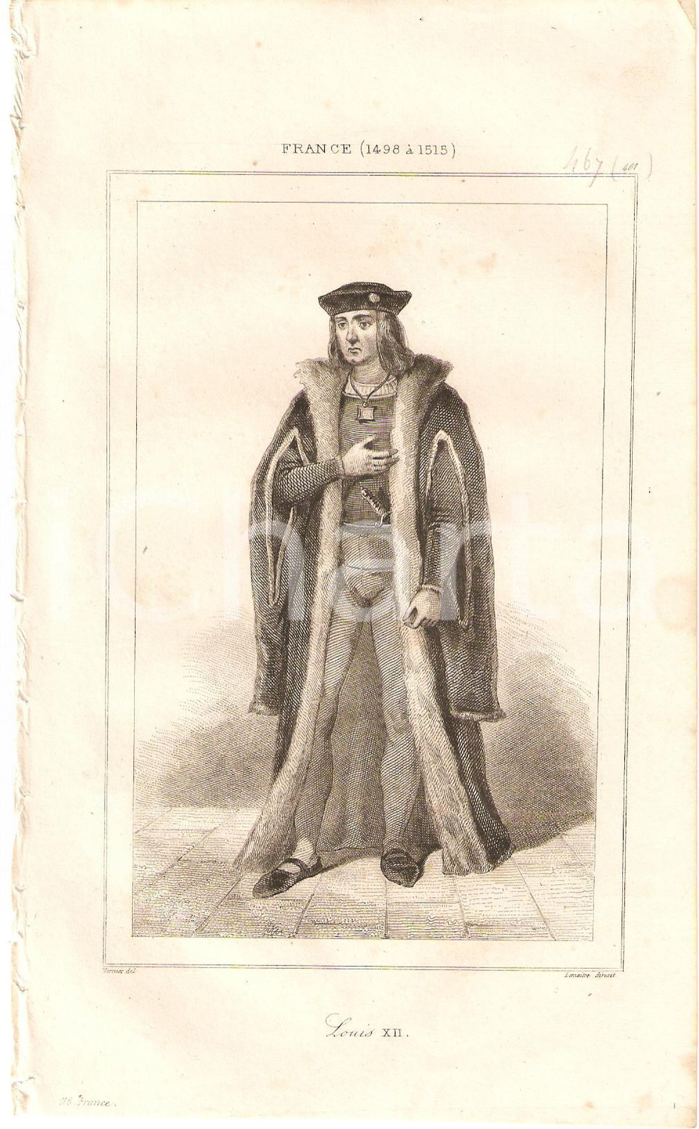 Stampa, bozzetto originale 1840 FRANCE Portrait LOUIS XII  L univers Stampa inc. LEMAITRE 1