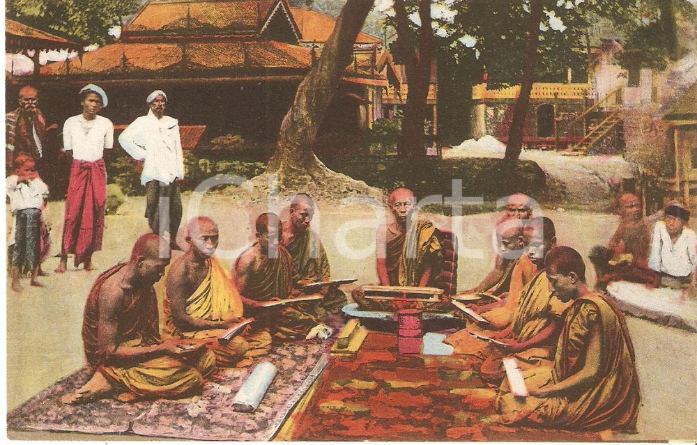 Cartolina originale da collezione 1939 MISSIONI ESTERE - BIRMANIA pittoresca - Bonzi a scuola *CARTOLINA FP NV 1