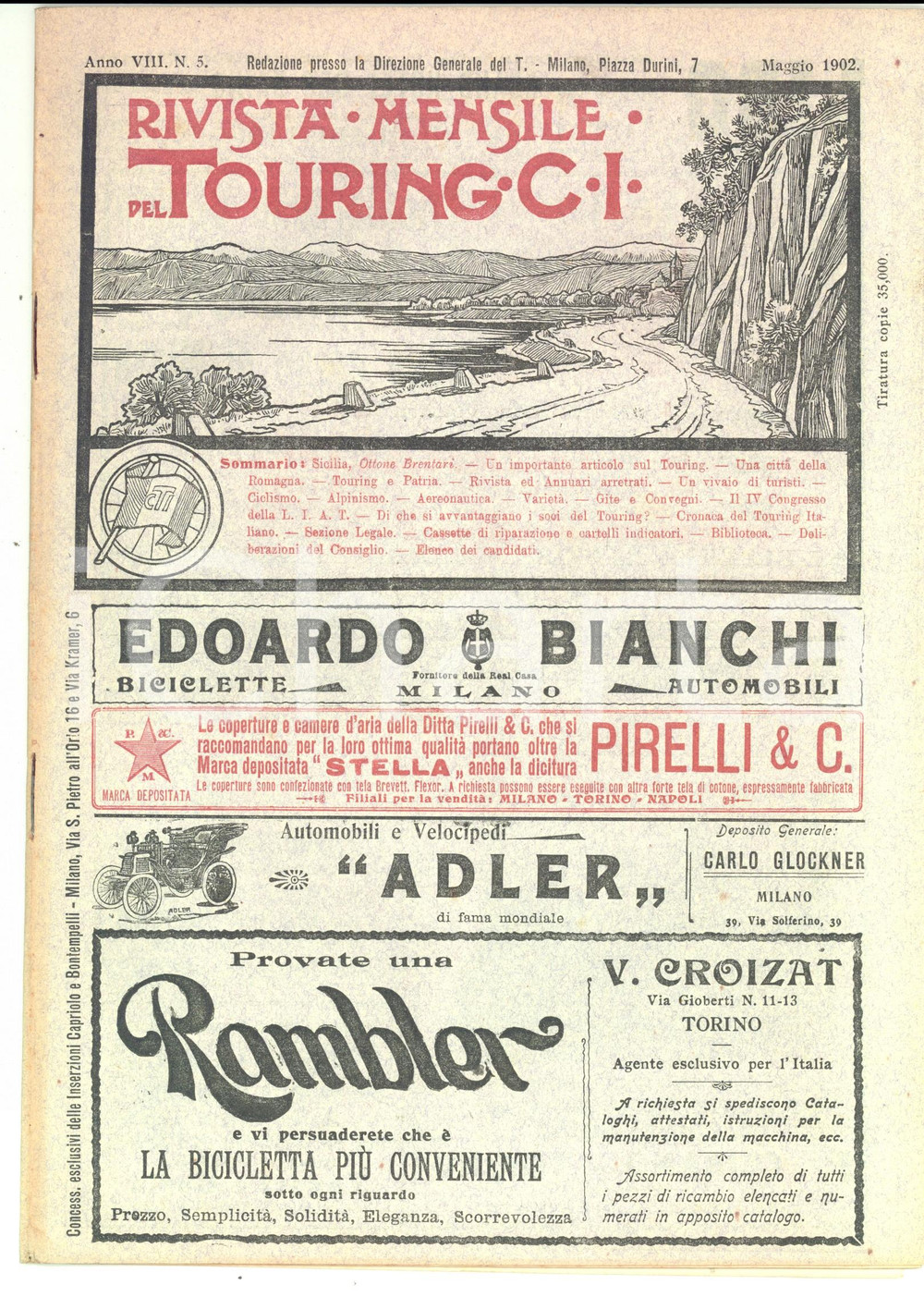 Giornale, rivista storica 1902 TOURING CLUB ITALIANO Rivista mensile  Città di RAVENNA Anno VIII n°5 1