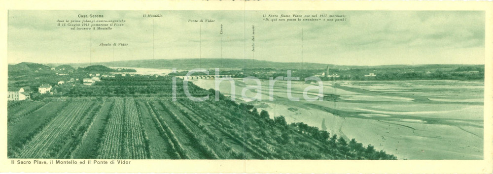 Cartolina originale da collezione 1948 VIDOR (TV) Fiume Sacro PIAVE e MONTELLO *Cartolina doppia pieghevole VG 1