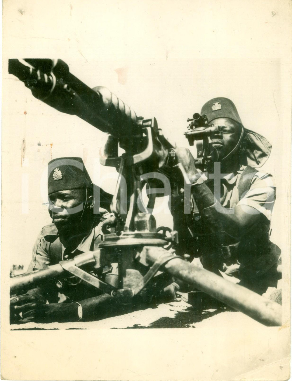 Fotografia d epoca originale 1943 SUEZ EGITTO WW2 Mitraglieri del CONGO BELGA si addestrano a PORT TEWFIK 1