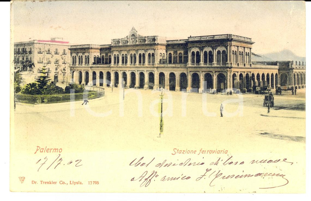 Cartolina originale da collezione 1902 PALERMO Stazione ferroviaria Cartolina F. CRESCIMANNA FP VG 1