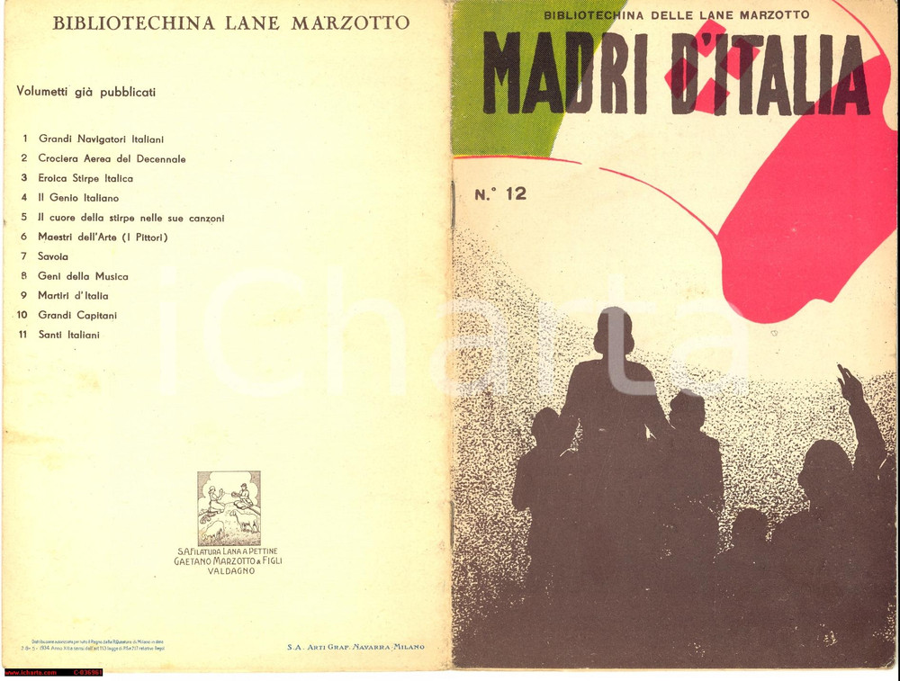 Oggetto da collezione cartaceo 1934 FILATURA VALDAGNO Libretto Madri d Italia Bibliotechina lane Marzotto 1