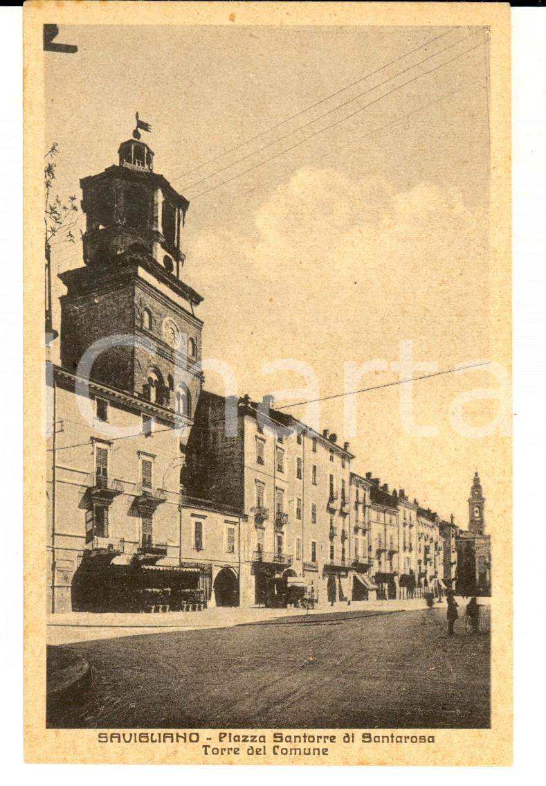 Cartolina originale da collezione 1942 SAVIGLIANO CN Piazza Santorre di SANTAROSA e torre Cartolina FP NV 1