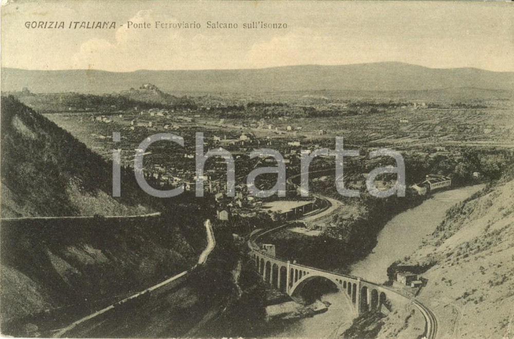 Cartolina originale da collezione 1916 GORIZIA ITALIANA Ponte ferroviario SALCANO sull'ISONZO *Cartolina FP VG 1