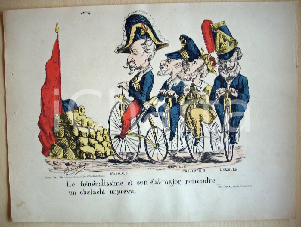 Stampa, bozzetto originale 1871 Caricatura HENRI D'ORLEANS Vive la Commune! stampa 1