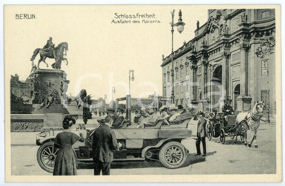 1920 ca BERLIN Schlossfreiheit - Ausfahrt des Kaisers - Photomontage - Postcard  Cartolina postale d'epoca, non viaggiata.CONDIZIONI: GOODFORMATO: FP    originale e autentica 1