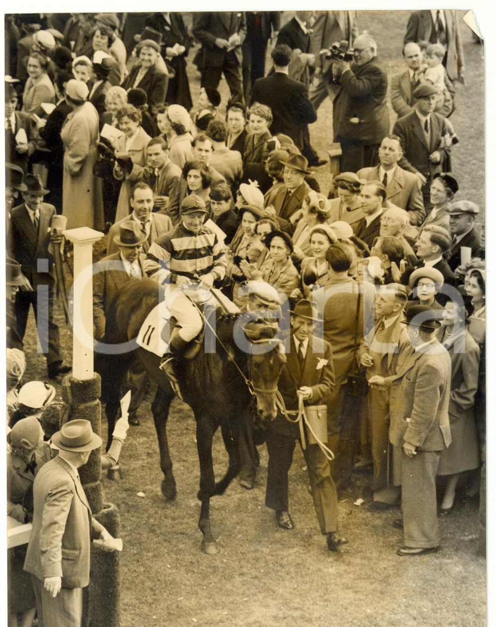 1953 DONCASTER St Leger Stakes - Winner Eph SMITH on PREMONITION *Photo 15x20 Fotografia d'epoca, con didascalia coeva al verso. CONDIZIONI: POOR (alone diffuso; piccole piegature sparse)FORMATO: 15x20 cm    originale e autentica 1