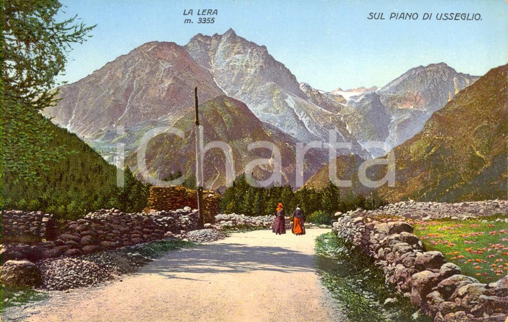Cartolina originale da collezione 1930 ca USSEGLIO (TO) Monte LERA visto dalla piana *Cartolina ANIMATA FP NV 1