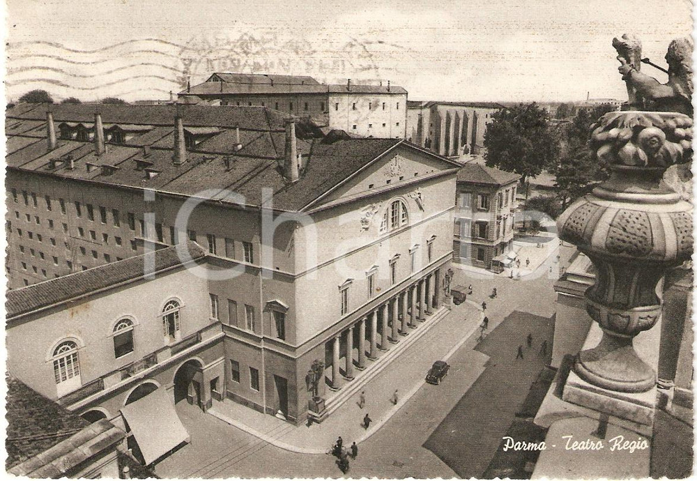 Cartolina originale da collezione 1954 PARMA Panorama TEATRO REGIO Animata *Cartolina FG VG 1