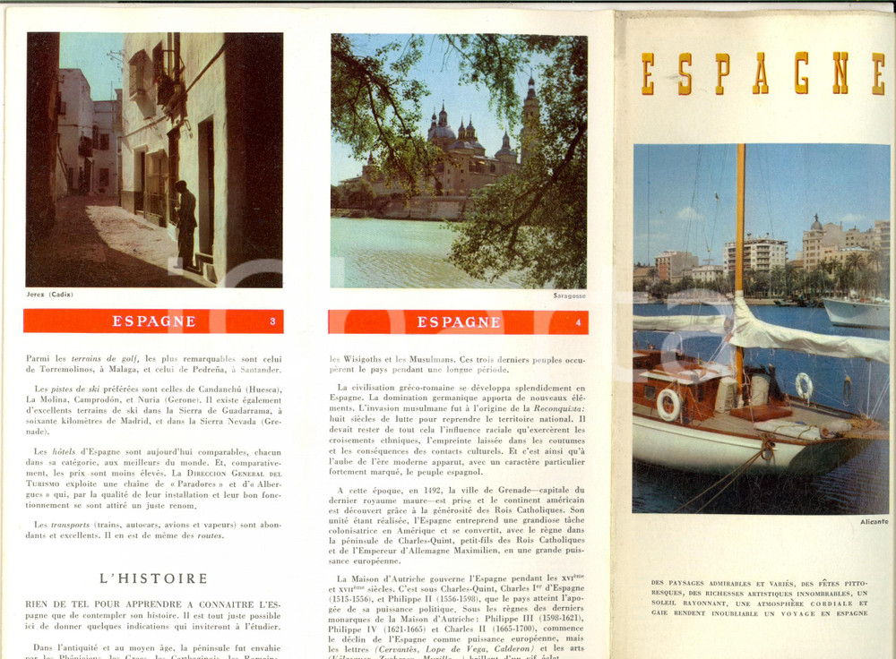 Materiale pubblicitario d’epoca 1955 ca ESPAGNE Pieghevole illustrato Direccion General del Turismo in francese 1