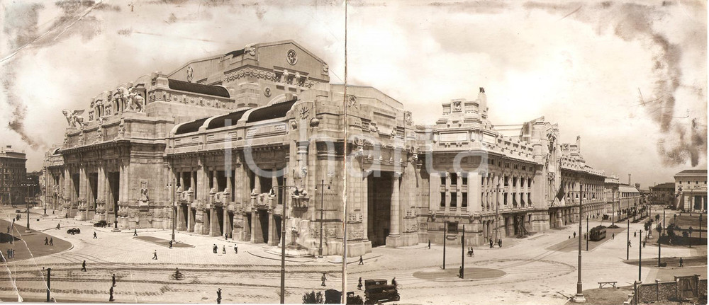 Fotografia d epoca originale 1931 MILANO Veduta prospettica della STAZIONE CENTRALE Fotografia DOPPIA 1