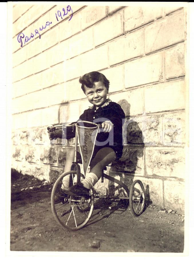 1929 MILANO Emilio LO RUSSO bambino su triciclo - ORIONE *Foto VINTAGE 8x11 cm
