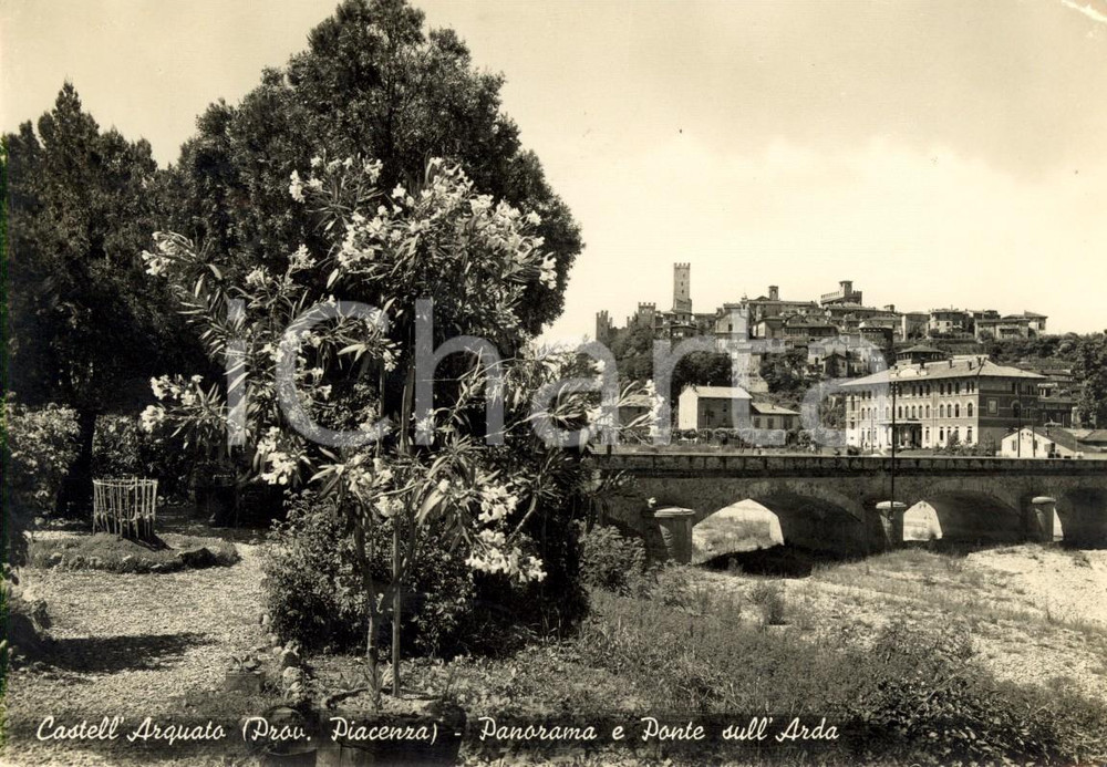 Cartolina originale da collezione 1951 CASTELL'ARQUATO (PC) Panorama paese e ponte sull'ADDA *Cartolina FG VG 1