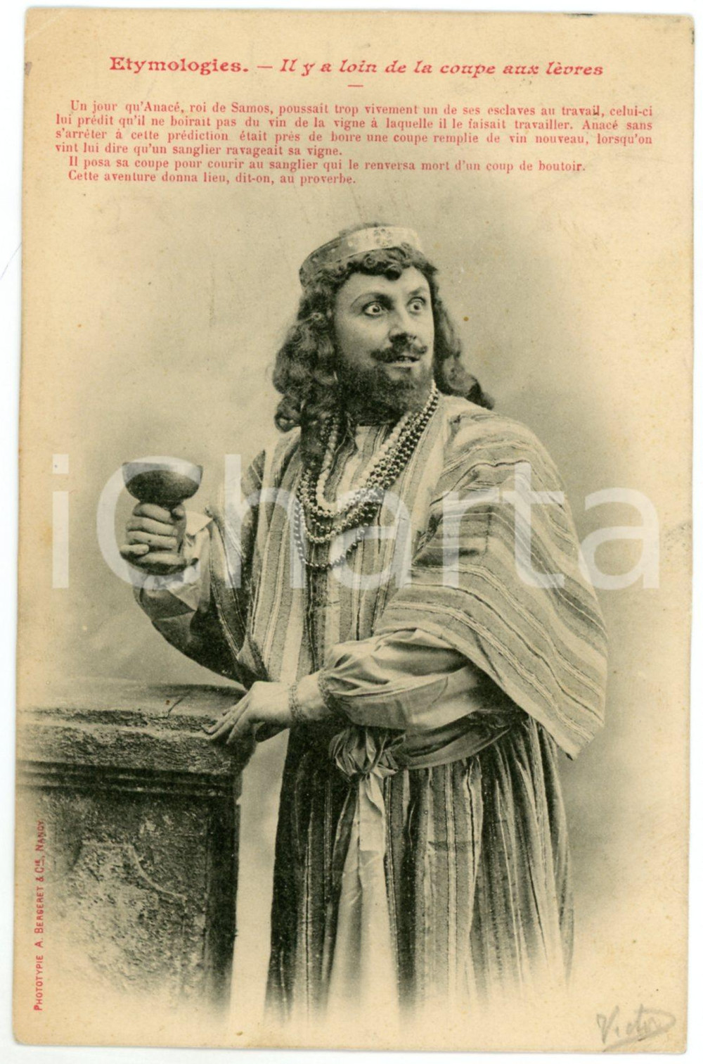 1910 ca ETYMOLOGIES - Il y a loin de la coupe aux lèvres - Proverb - Postcard  Cartolina postale d'epoca, viaggiata.CONDIZIONI: F (piegatura all'angolo superiore sinistro; piccole piegature al lato destro)FORMATO: FP    originale e autentica 1