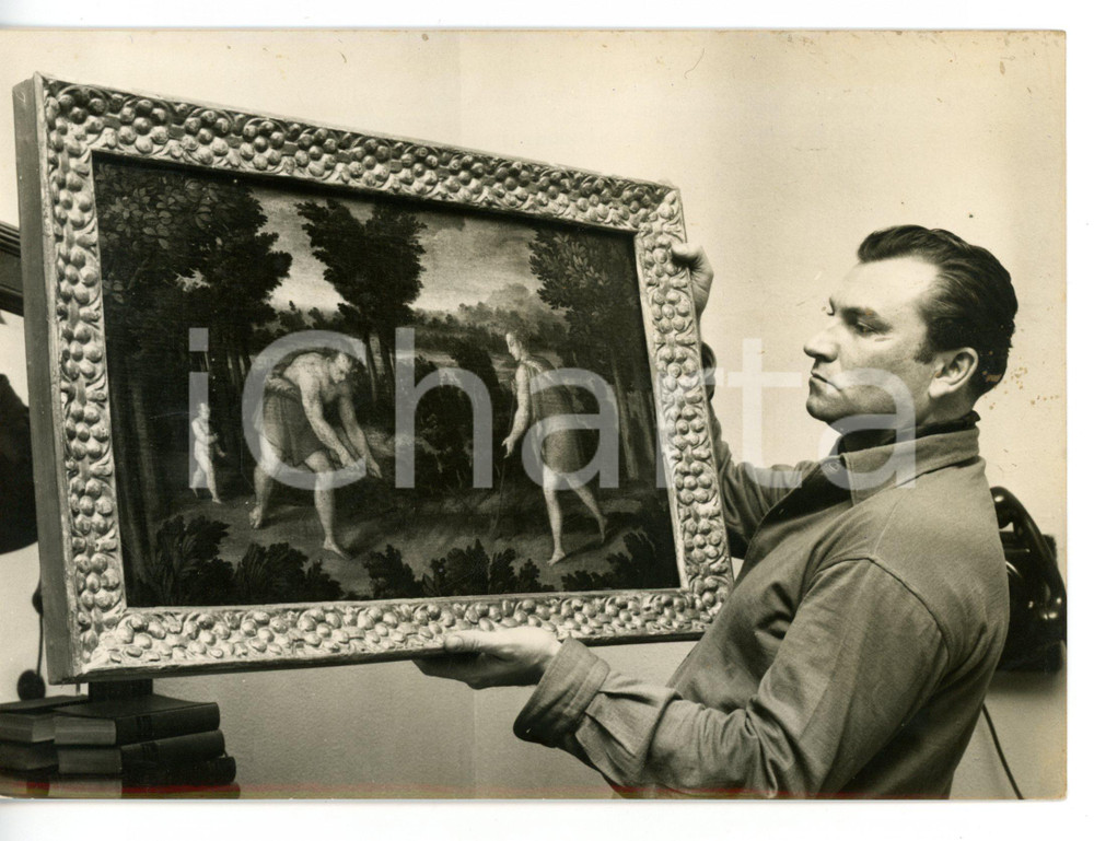 1959 MILANO Nicola ROSSI-LEMENI con quadro attribuito a GIORGIONE *Foto 18x13 cm