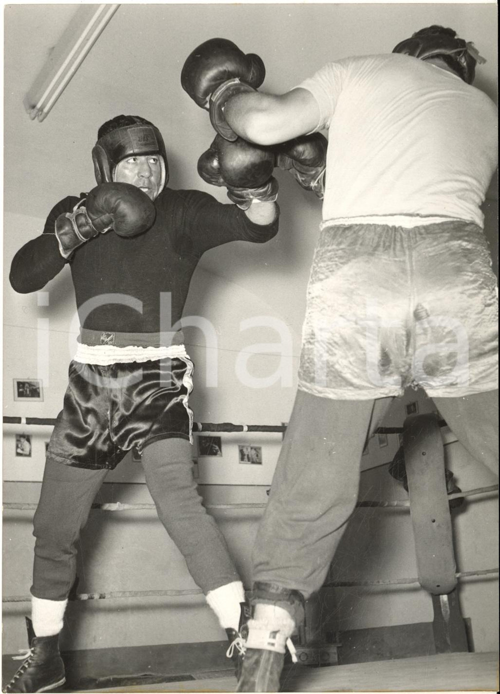 1956 ROMA BOXE Franco CAVICCHI si allena per incontro con Ingemar JOHANSSON