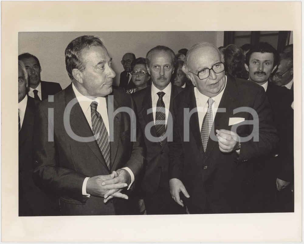 Fotografia d epoca originale 1985 ca RAI  TELEVISIONE Biagio AGNES Giovanni SPADOLINI Foto 25x20 cm 1